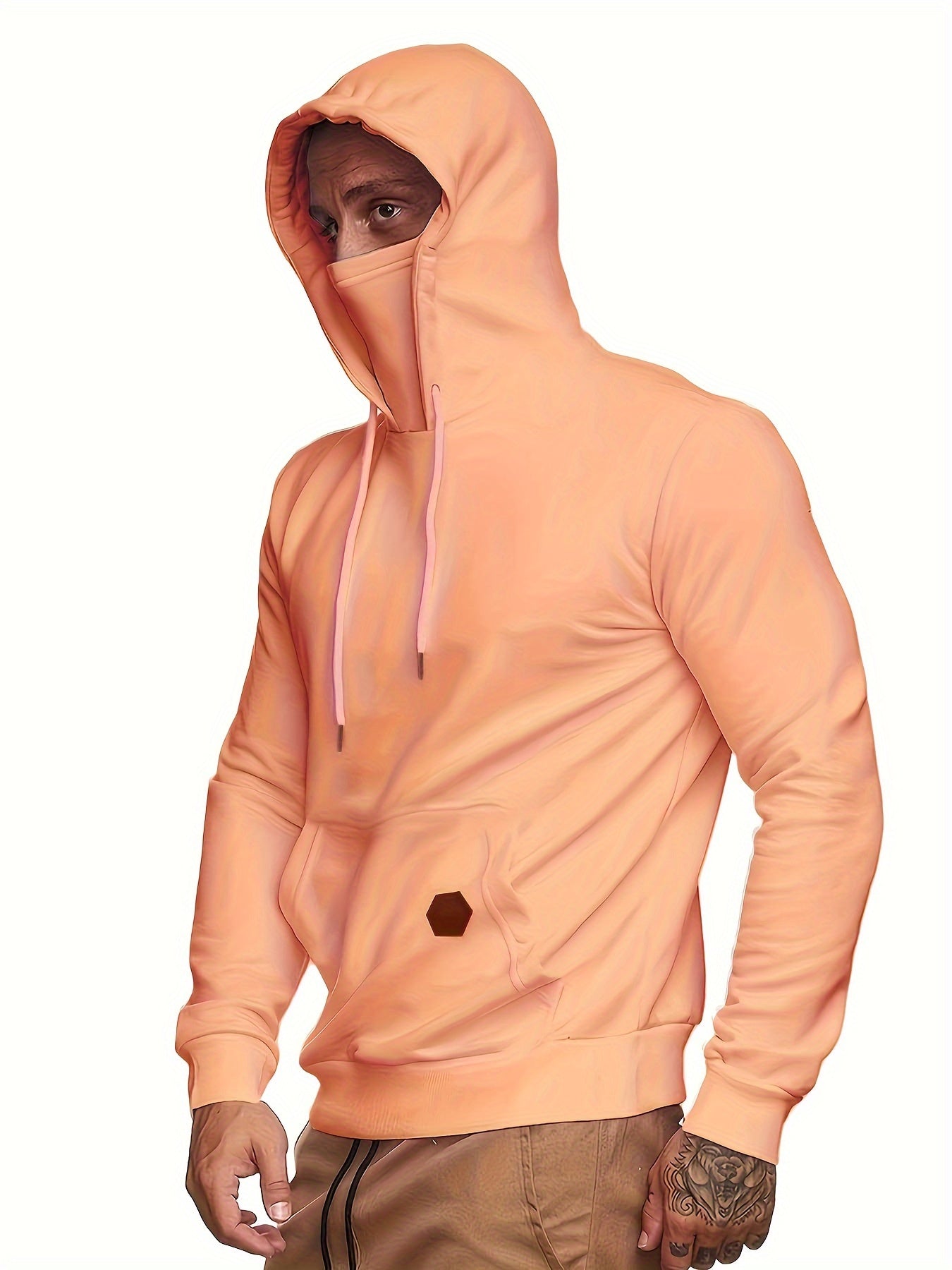 Men's Hoodie, Face Cover Casual Drawstring Hooded Sweatshirt With Multicolor