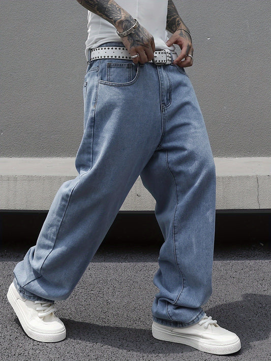 Men's Loose Fit Wide Leg Jeans, Men's Stylish Comfy Denim Pants, Versatile For All Seasons