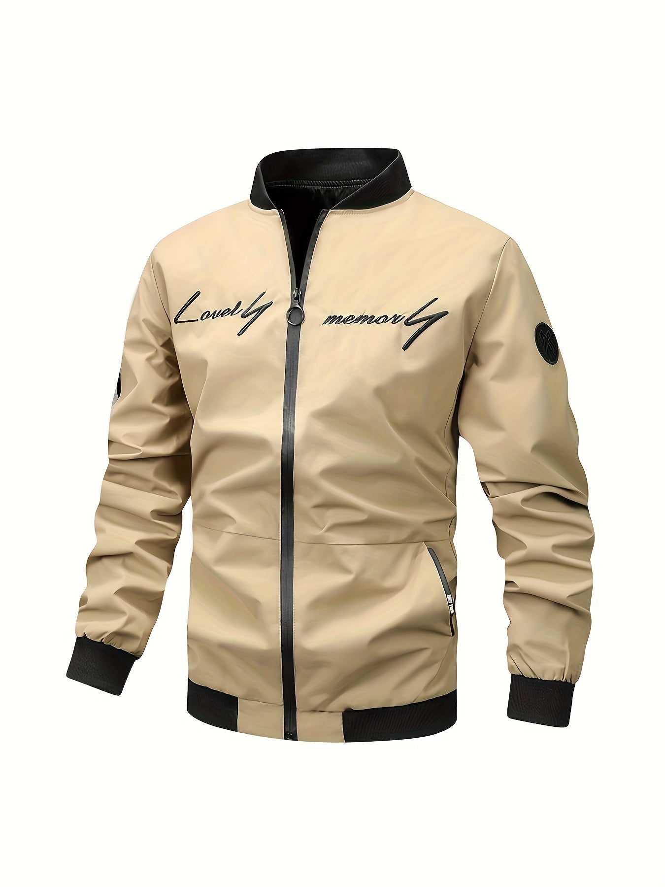 Classic Bomber Jacket, Men's Casual Baseball Jacket Coat Regular Fit College Hipster Windbreaker For Spring Autumn