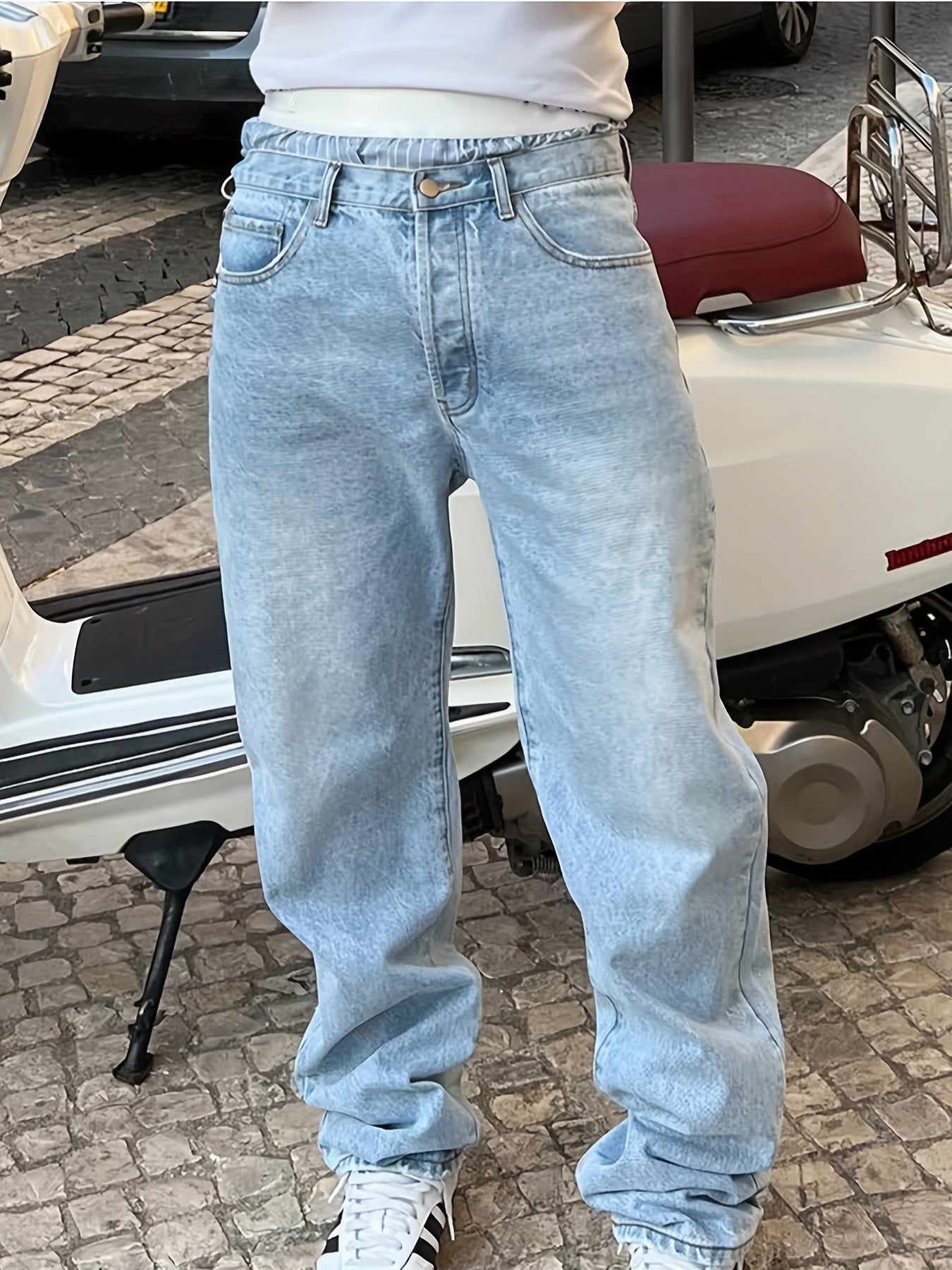 Men's Loose Fit Jeans, Casual Retro Street Style Denim Pants