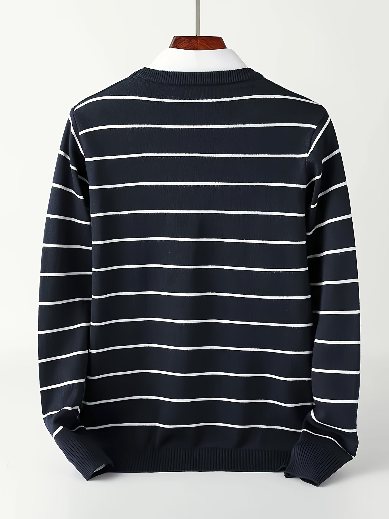 Cozy Striped Crew Neck Pullover Sweater for Men - Soft 100% Polyester Knit Fabric with Medium Stretch, Skinny Fit, and Comfortable Wear for Fall and Winter - Ideal for Casual Daily Wear, Outdoor Activities, and Gift Giving