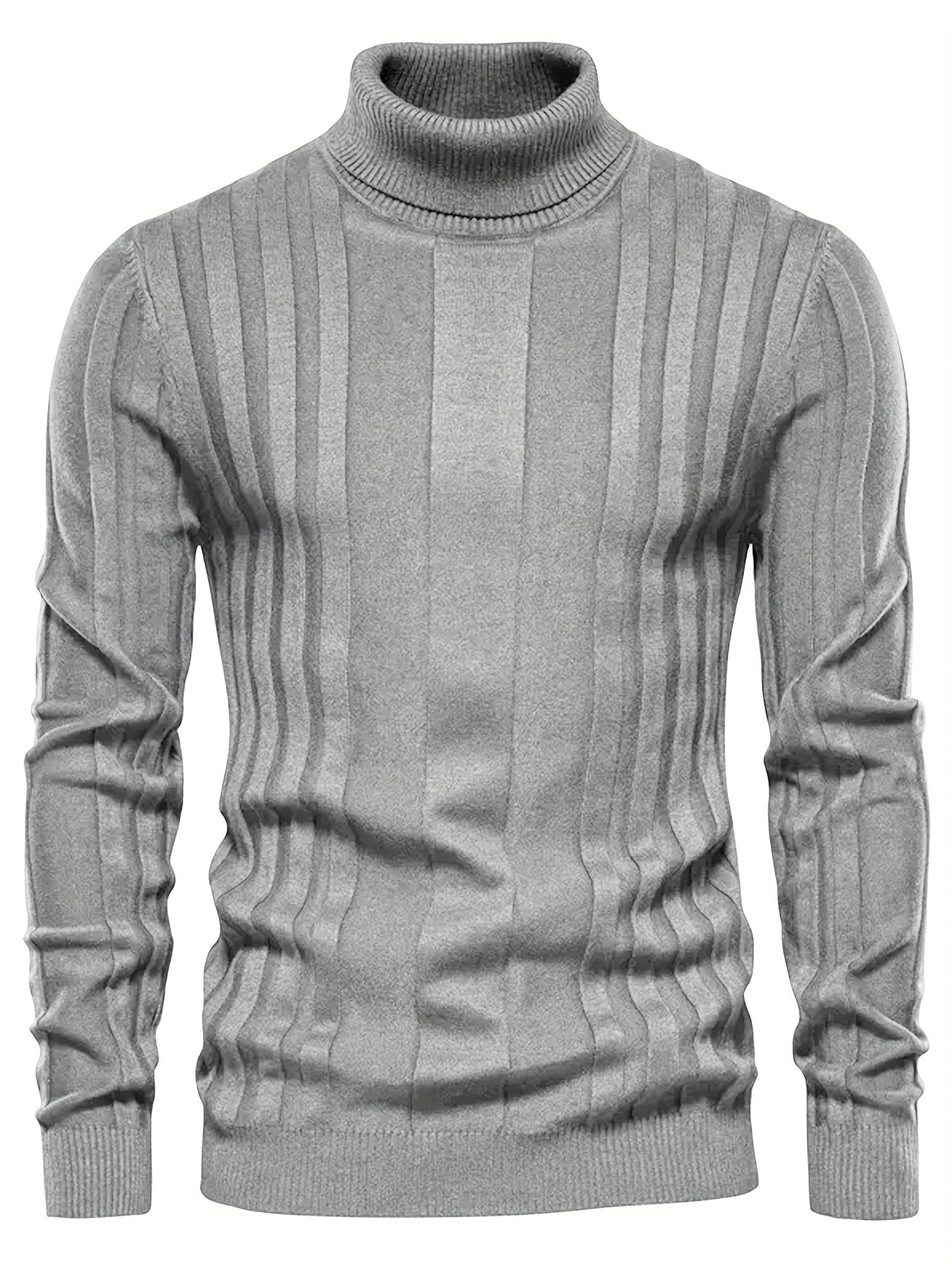 Turtleneck Knitted Sweater, Men's Casual Warm Solid High Stretch Pullover Sweater For Fall Winter