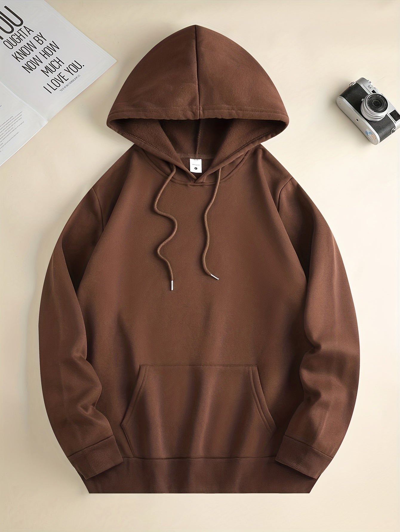 Mens Solid Color Hoodie - Cozy Loose Fit with Kangaroo Pocket - Stylish Autumn Winter Pullover for Comfy Casual Wear