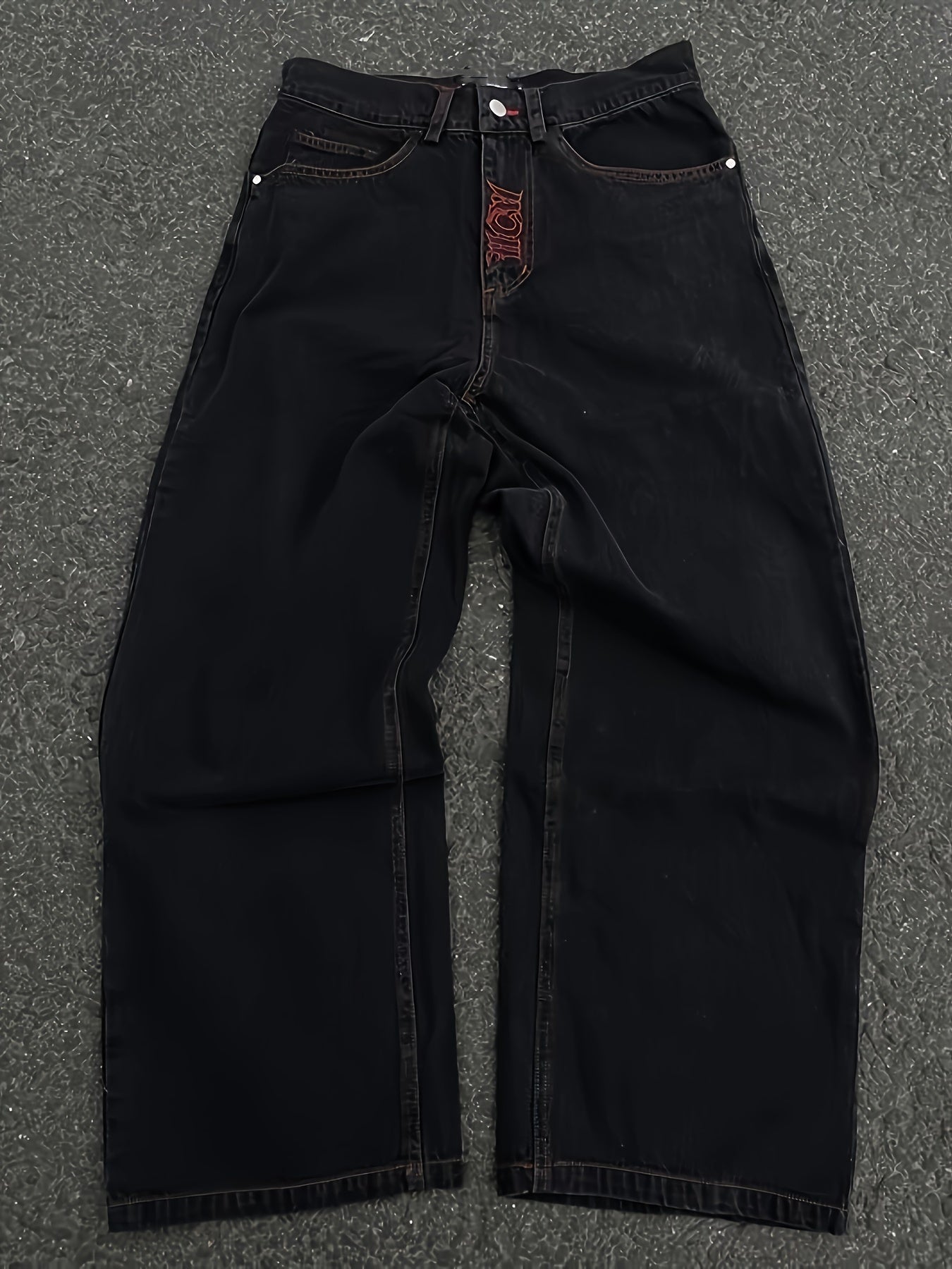 Mens Skeleton Embroidered Jeans - Cotton Blend, Ultra-Loose & Baggy, Pockets, Street Chic Style - A Fashionable Gift for Him