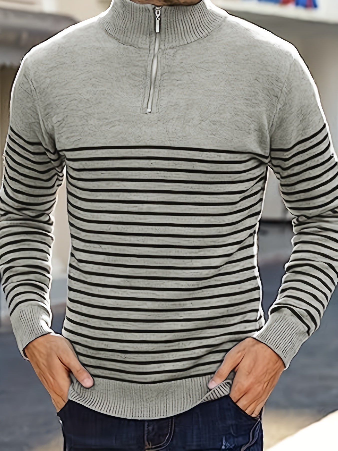 Cozy Striped Pullover Sweater - Soft Middle Stretch V Neck Design, Casual Fall Winter Shirt for Men, Knitted Fabric, Breathable, Comfortable, Perfect for Outdoor Activities