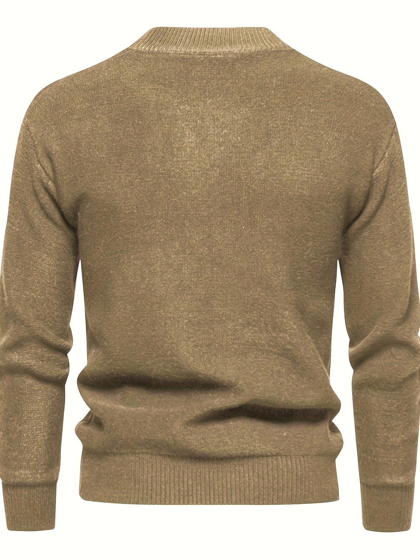 Men's Stylish Solid Knitted Pullover, Casual Mid Stretch Breathable Long Sleeve Crew Neck Top For City Walk Street Hanging Outdoor Activities