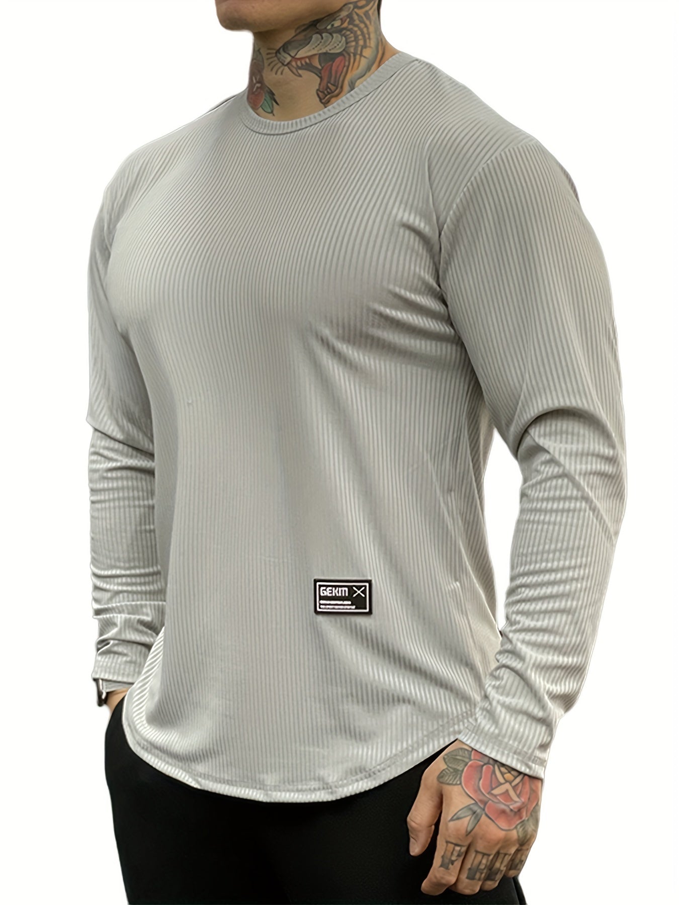 Quick-drying Men's Long-sleeved Solid Color Round Neck Sports T-shirt for Running Fitness Basketball Training