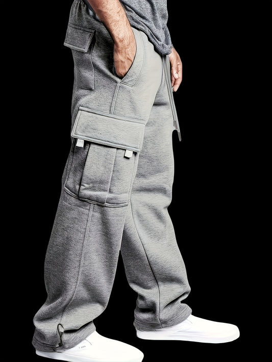 FORUWISH  -  Mens Casual Cargo Pants with Stylish Flap Pockets - Drawstring Waist & Straight Leg - Perfect for Autumn-Summer Outdoor Wear