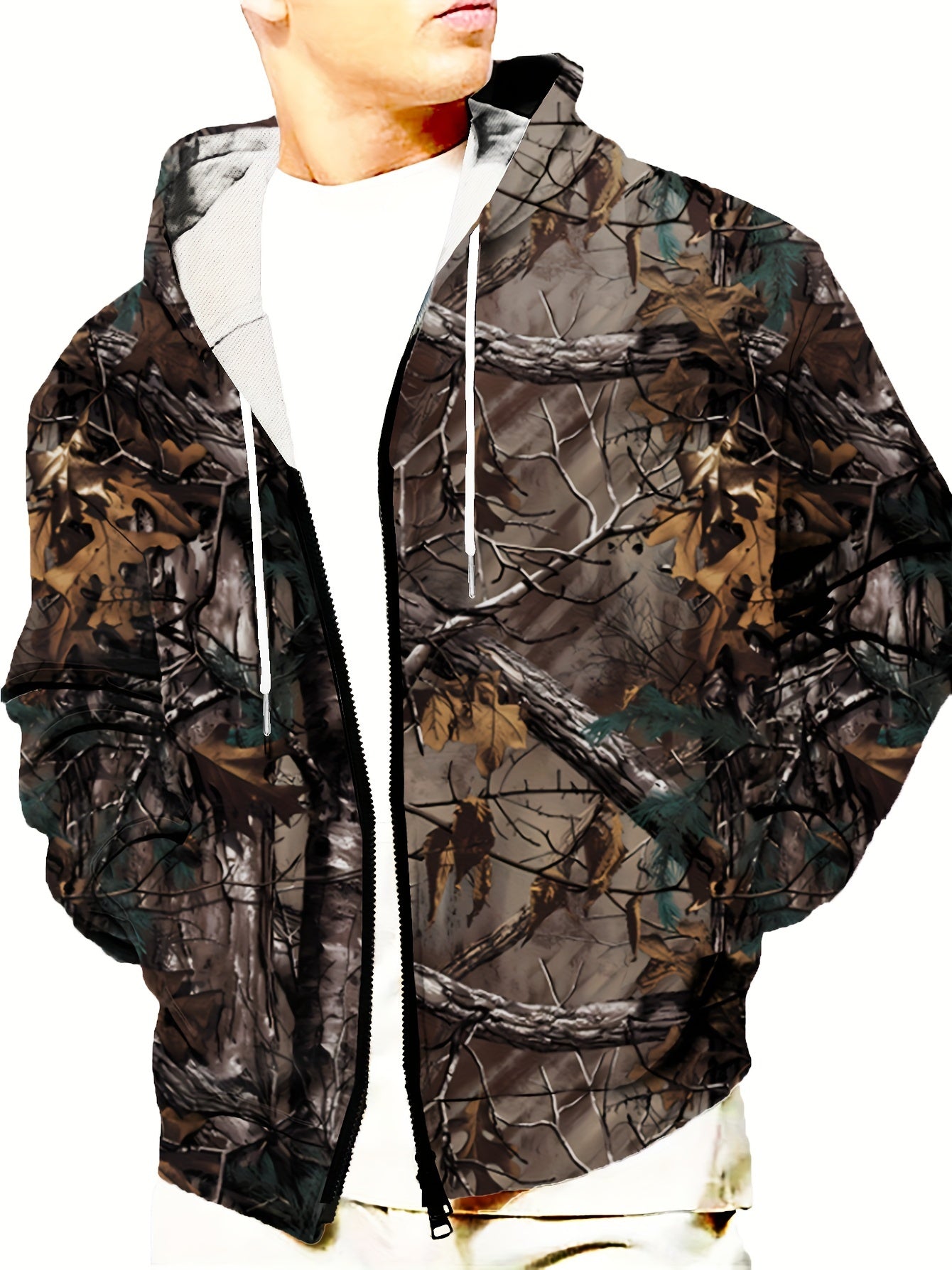 Trendy Forest Print Mens Hooded Jacket - Zippered Long Sleeve Hoodie for Gym & Sports - Perfect for Spring & Fall