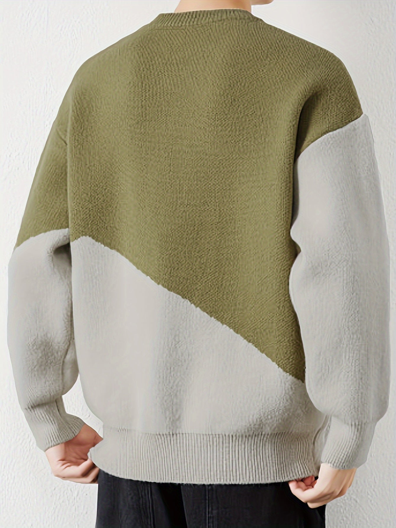 Men's Casual Color Block Sweater - Cozy Knit Pullover for Fall/Winter, Round Neck, Machine Washable, for Autumn, Spring