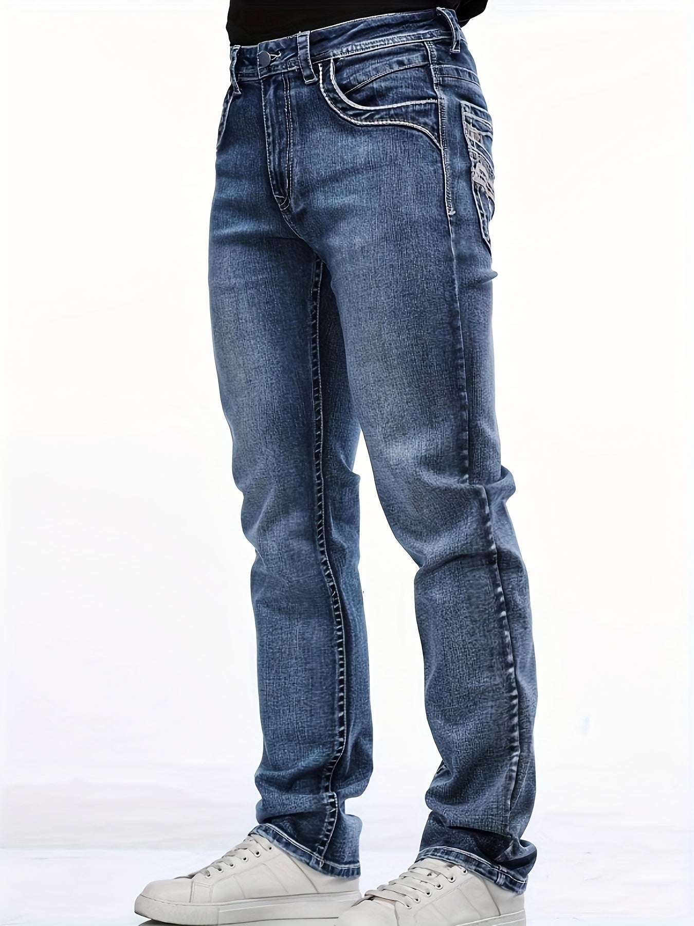 Stylish Retro Denim Pants for Men - Vintage Embroidered Design, Multiple Pockets, Casual Fashion Wear with Relaxed Fit and Soft Fabric