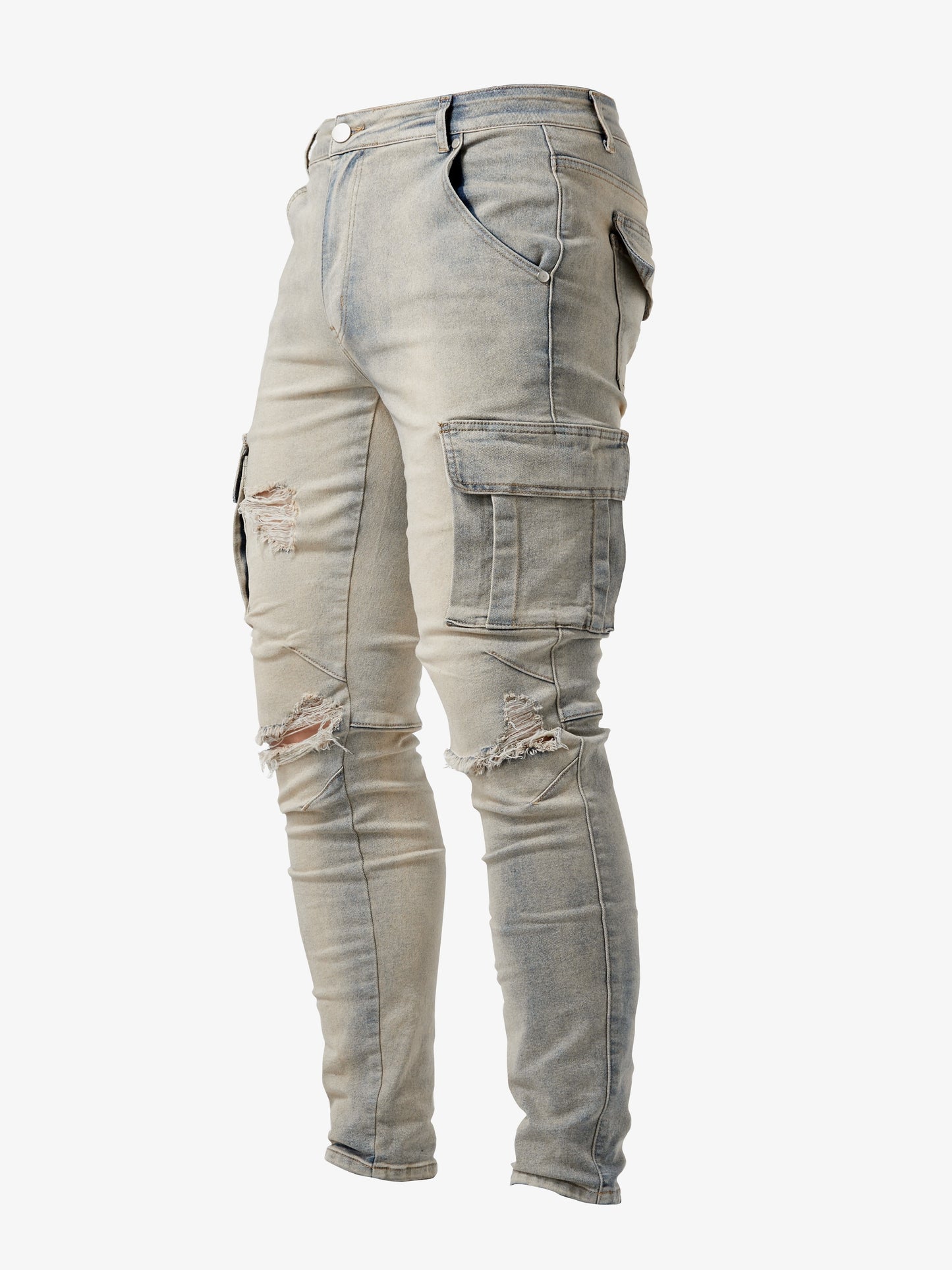 High Stretch Slim Fit Cargo Jeans - Soft, Breathable, Comfortable Denim Pants with Multi Pockets for Teen Men - Perfect for Casual Street Style, All-Season Wear