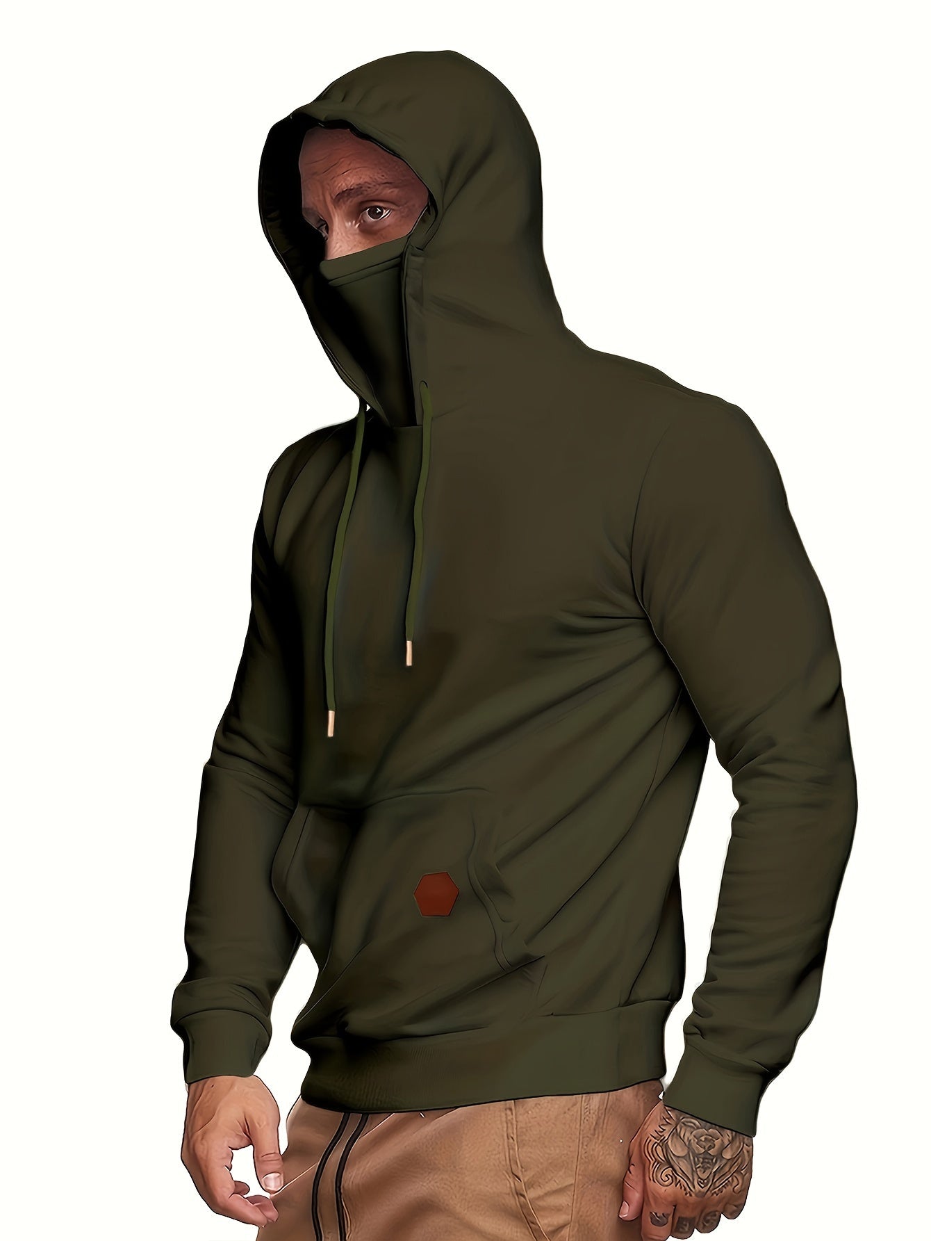 Men's Hoodie, Face Cover Casual Drawstring Hooded Sweatshirt With Multicolor