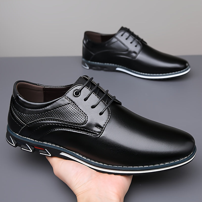 Plus Size Mens PU Leather Dress Shoes - Durable, Non-Slip, Lace-Up for Office and Everyday Wear