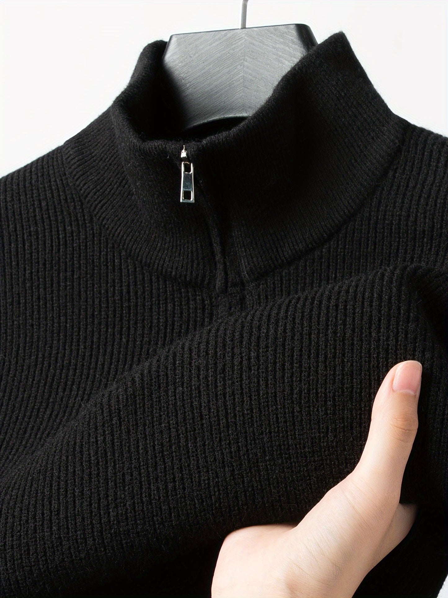 Long Sleeve Men's Solid Knitted Turtle Neck Half Zipper Casual Pullover Sweater For Fall Winter