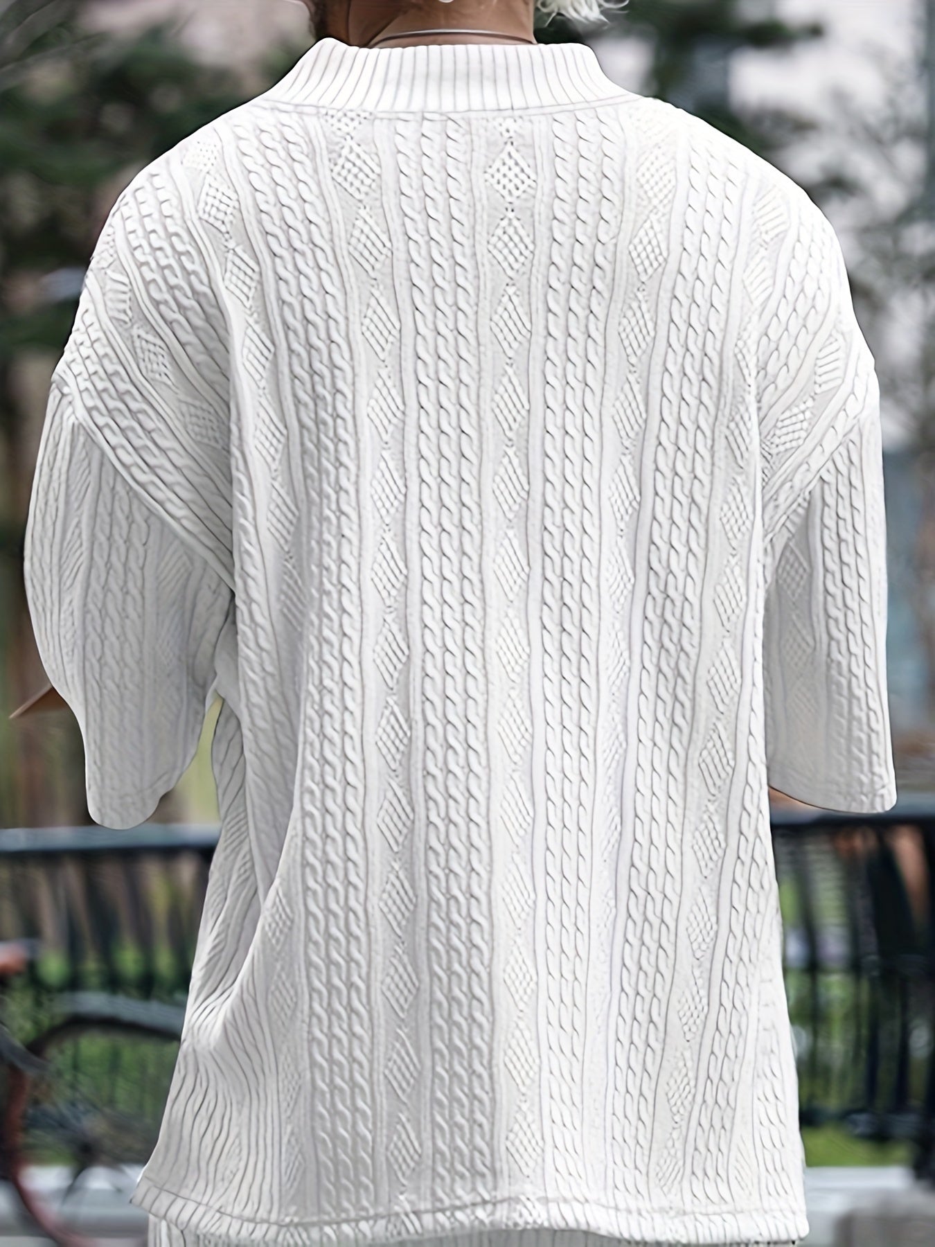 The Latest Casual Loose Fitting Quarter Sleeved Jacquard Knit Shirt From Europe And America, Men's Top, Old Money Style