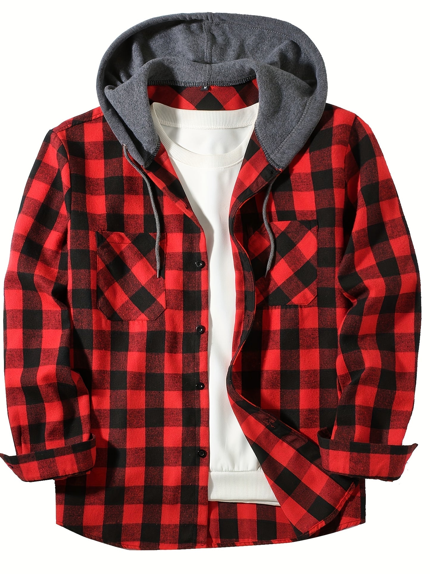 Stylish Plaid Hooded Shirt for Men - Long Sleeve Button-Up Casual Fashion Outerwear with Comfortable Fit, Classic Design, and Versatile Style for Everyday Wear