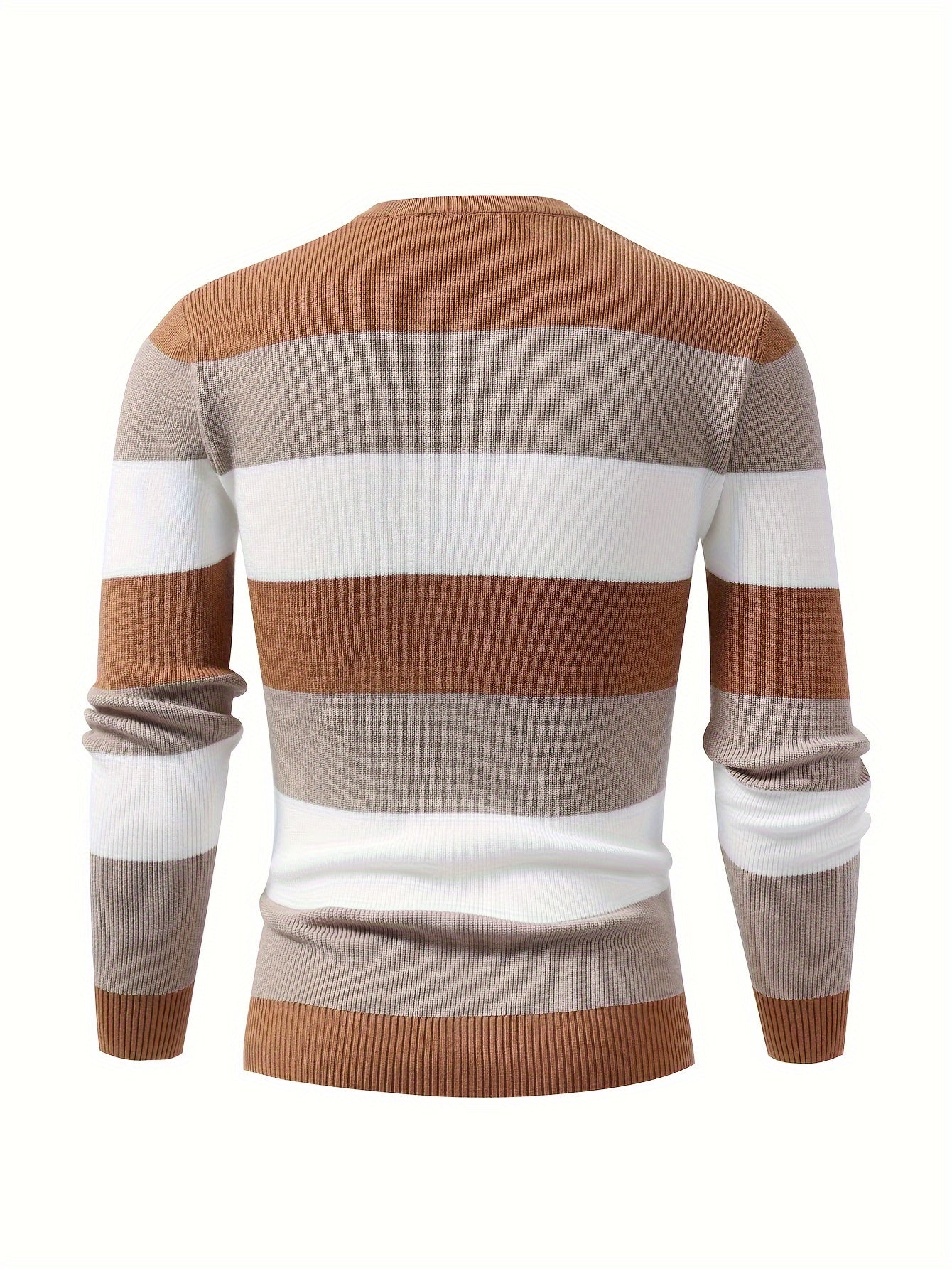 Mens Fashion Knitted Pullover - Stylish Color Blocked, Breathable Long Sleeve High Stretch Crew Neck Top for Urban Explorations, Leisurely Street Walks, Outdoor Activities, and Everyday Casual Wear