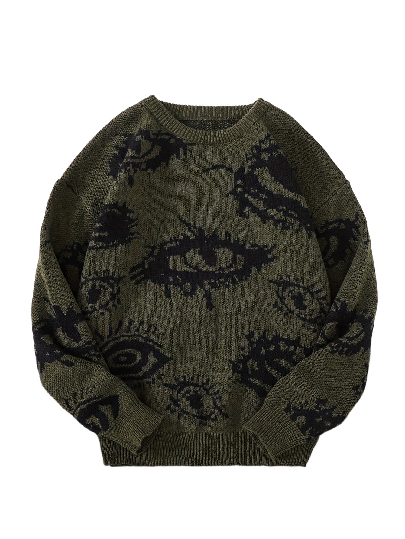 Men's Novelty Eyes Graphic Design Fall/Winter Sweater, Casual Round Neck Long Sleeve Knit Pullover Tops