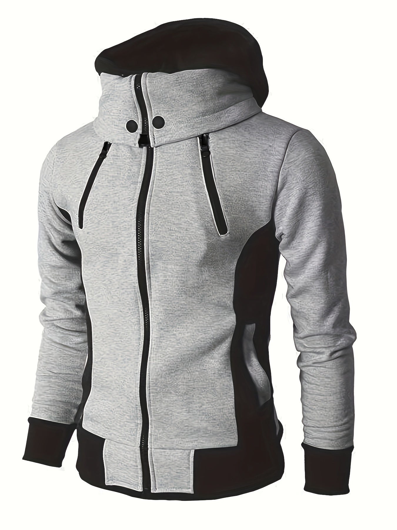 Men's Color Block Hooded Jacket - Thick, Zippered, Long Sleeve - Sporty Casual Wear for Spring & Fall