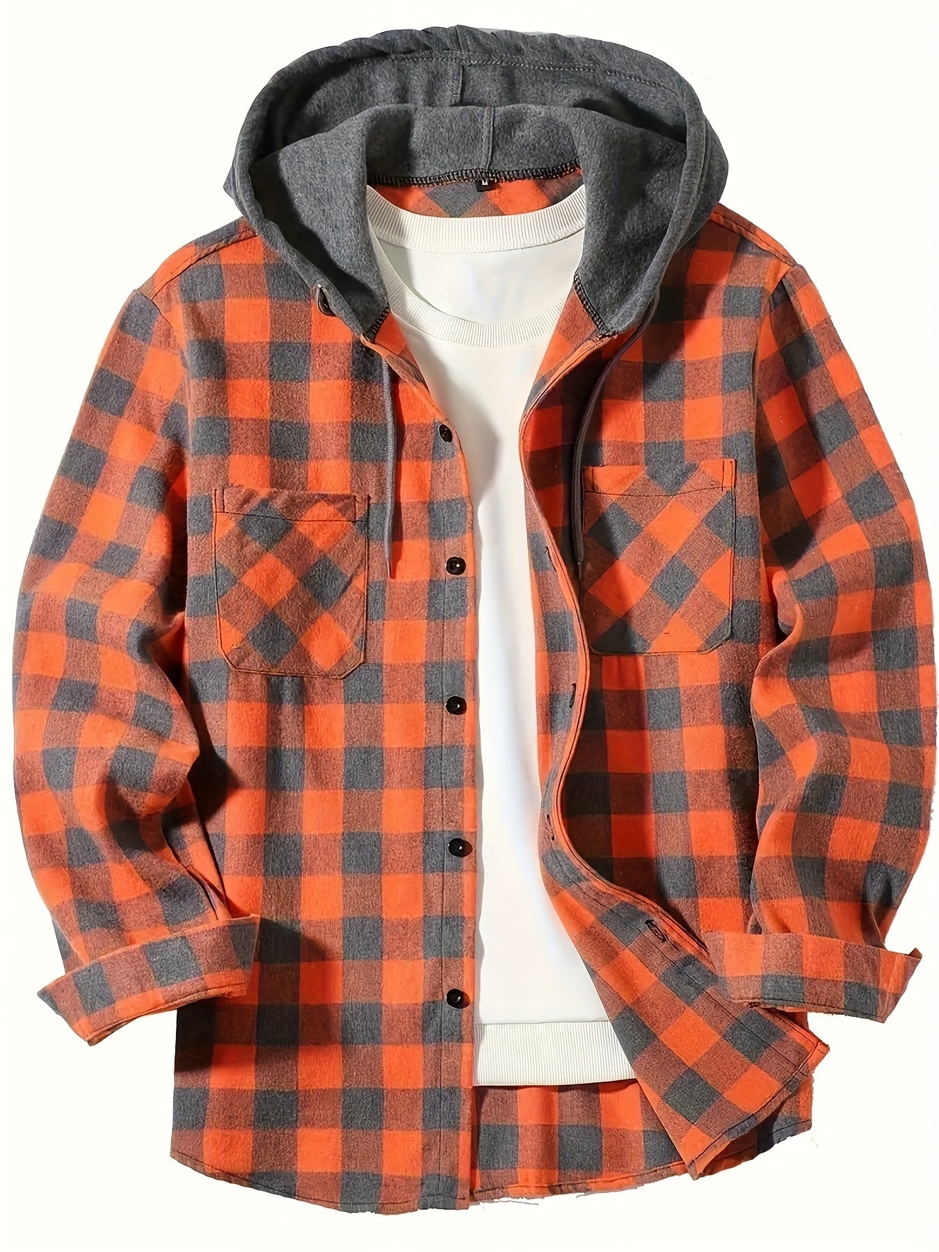 Stylish Plaid Hooded Shirt for Men - Long Sleeve Button-Up Casual Fashion Outerwear with Comfortable Fit, Classic Design, and Versatile Style for Everyday Wear