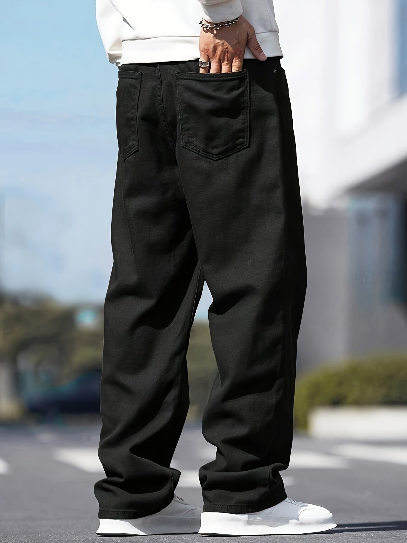 Men's Casual Loose Fit Denim Jeans, Straight Wide Leg, All-Season Versatile Street Style Trousers, Comfortable Outdoor Leisure Pants