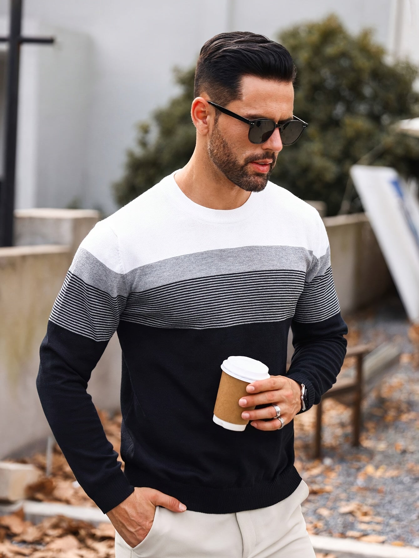 Men's Classic Color Block Stripe Knit Crew Neck Long Sleeve Sweater - Soft, Breathable, and Warm Outerwear for Daily Wear - Perfect for Casual Occasions and Outdoor Activities