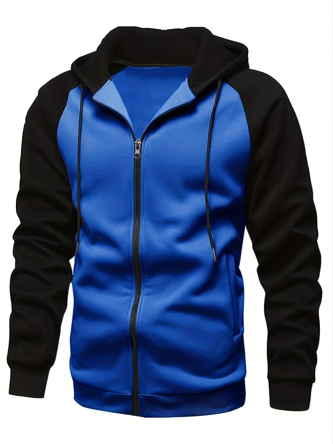 Men's Stylish Color Block Hooded Jacket - Fashion Hoodies with Drawstring, Zip-up, Long Sleeve, Pockets for Workout Training - Perfect for Spring and Autumn Seasons