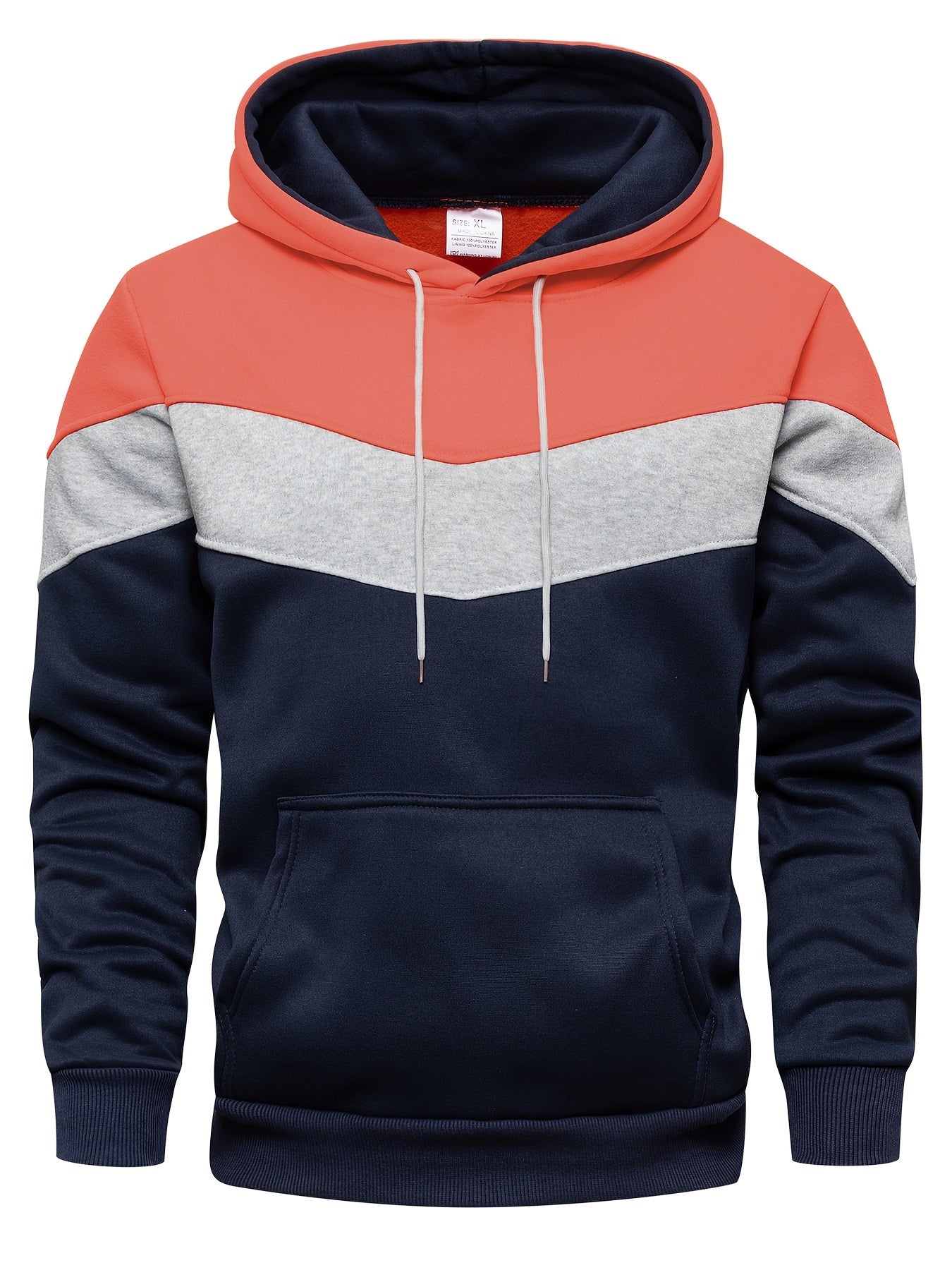 Mens Stretchy Patchwork Color Block Hoodie - Soft, Breathable, Regular Fit, Lace-Up Drawstring, Polyester Knit Fabric - Ideal for Spring and Fall