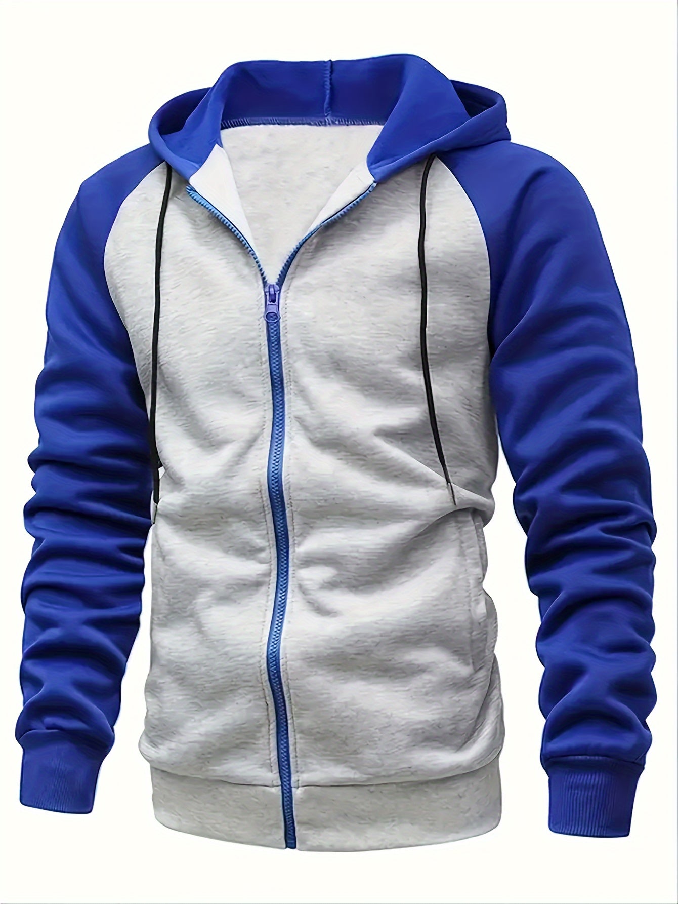 Men's Stylish Color Block Hooded Jacket - Fashion Hoodies with Drawstring, Zip-up, Long Sleeve, Pockets for Workout Training - Perfect for Spring and Autumn Seasons