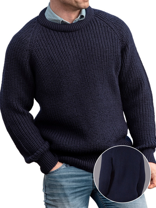 Long Sleeve Men's Solid Knitted Crew Neck Casual Pullover Sweater For Fall Winter