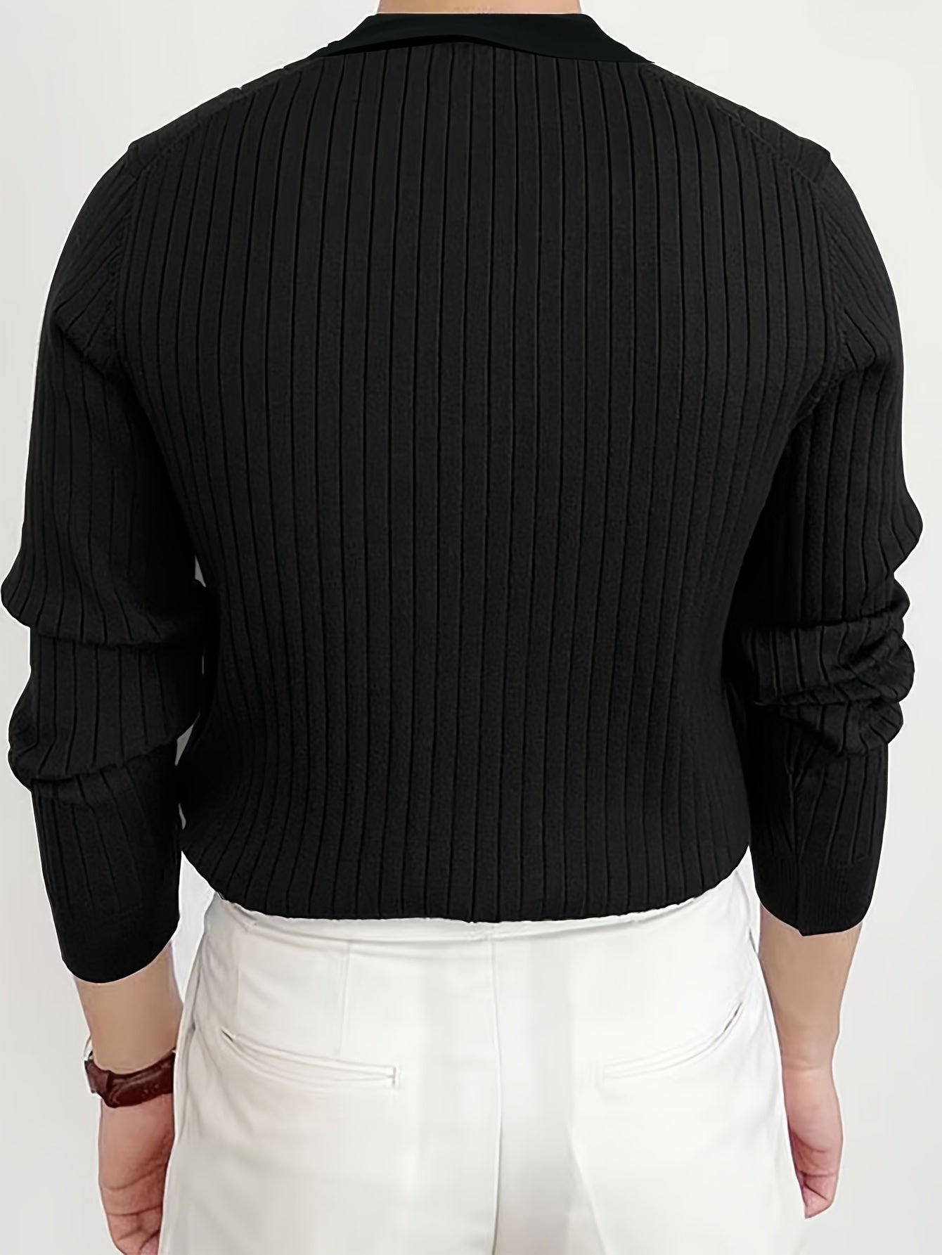 Men's Striped Knitted Pullover, Formal Long Sleeve Sweater For Outdoor