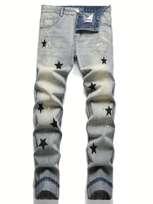 FORUWISH  -  Casual Men's Star Pattern Chic Jeans, Street Style Denim Pants