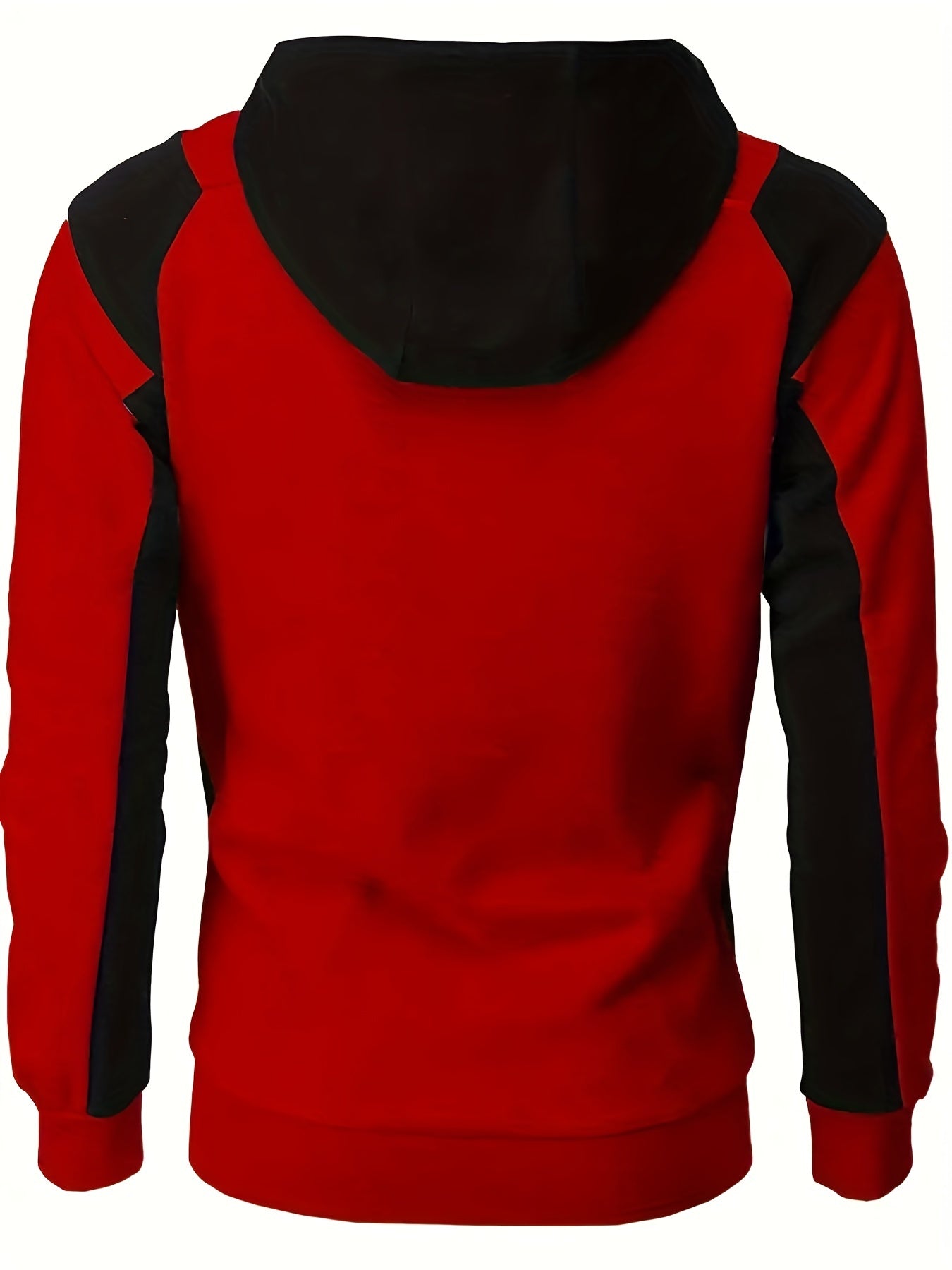 Long Sleeves Men's Color Block Fleece Sweatshirt with Pockets, Zipper Hooded Drawstrings