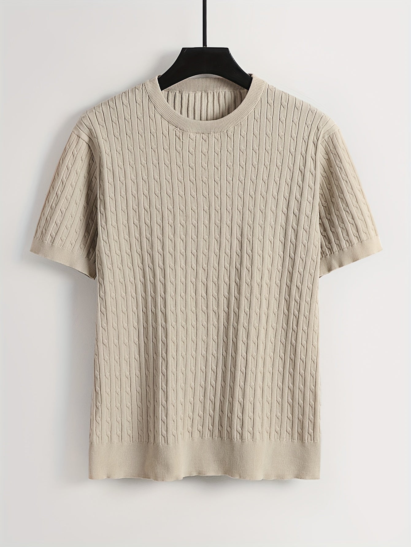 Men's Ribbed And Textured Knit Crew Neck And Short Sleeve T-shirt, Casual And Chic Summer Tops For Daily And Outdoors Leisurewear