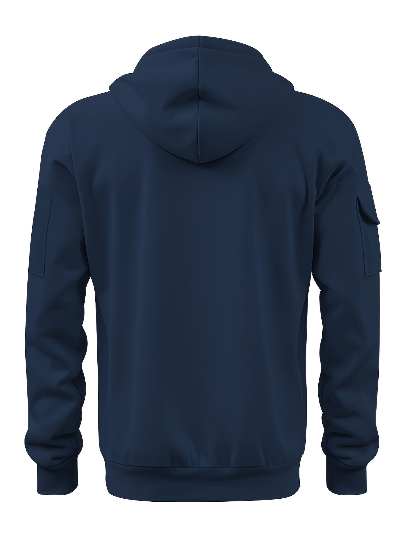 Men's Casual Fleece-Lined Hoodie with Multiple Zipper Pockets - V-Neck Pullover for Fall & Winter, Plus Size Available