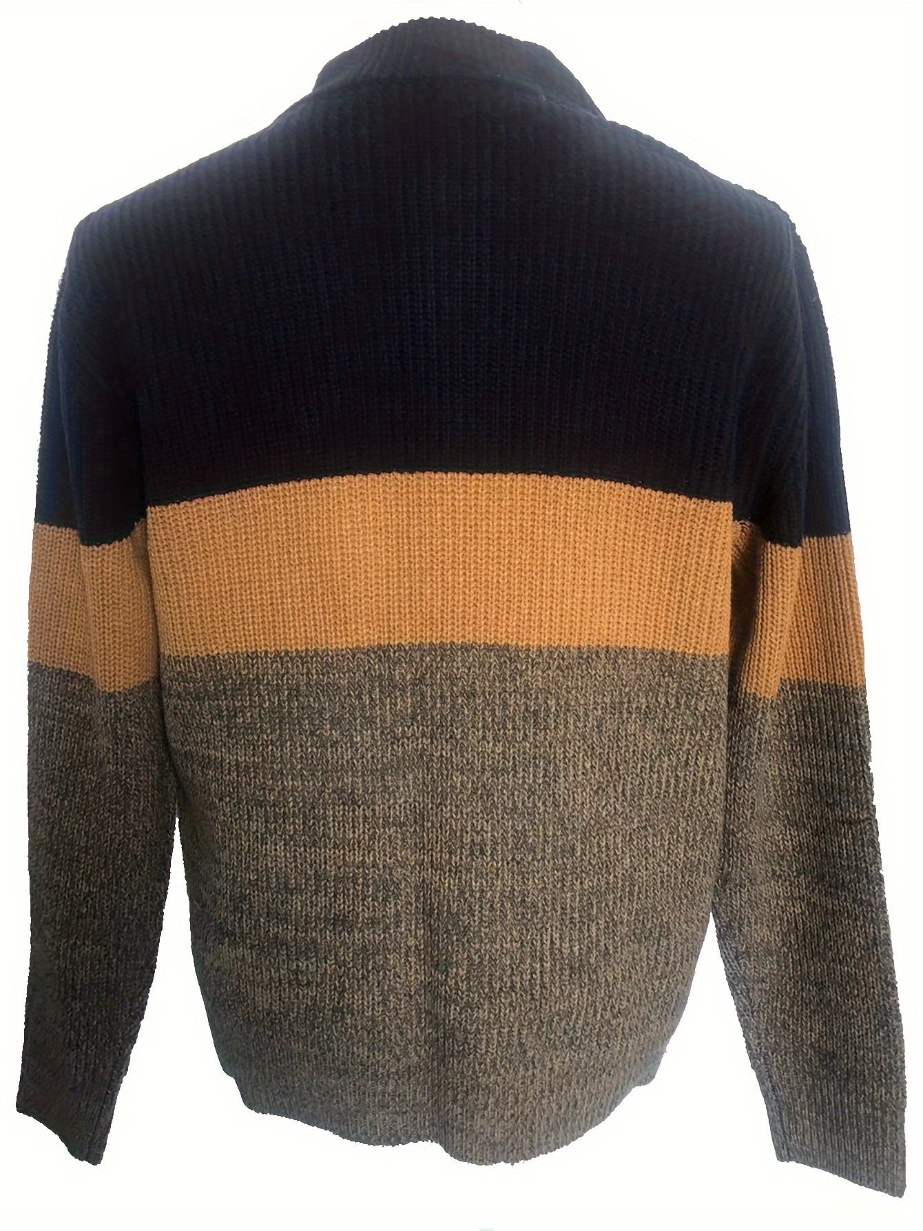 All Match Knitted Color Block Sweater, Men's Casual Warm Slightly Stretch V Neck Pullover Sweater For Men Fall Winter