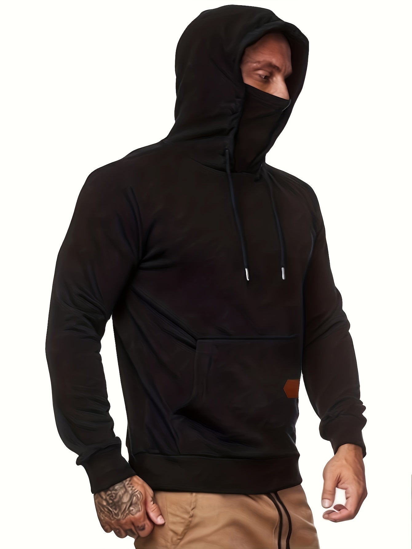 Men's Hoodie, Face Cover Casual Drawstring Hooded Sweatshirt With Multicolor