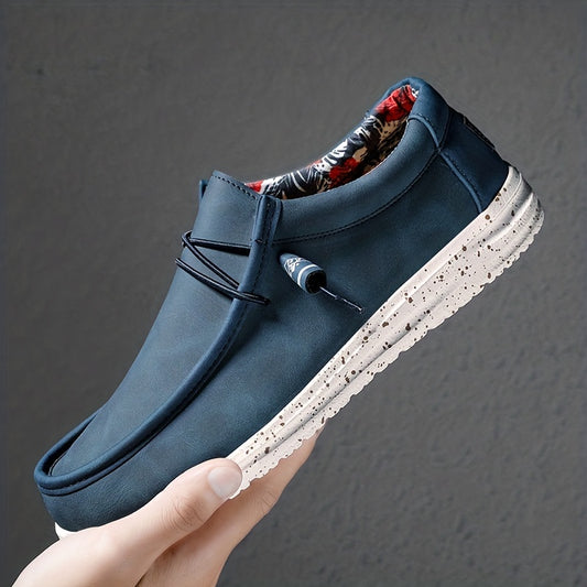 Men's All-Season Slip-On Loafers | Non-Slip, Lightweight PU Sneakers with Breathable Fabric, Minimalist Square Toe Design