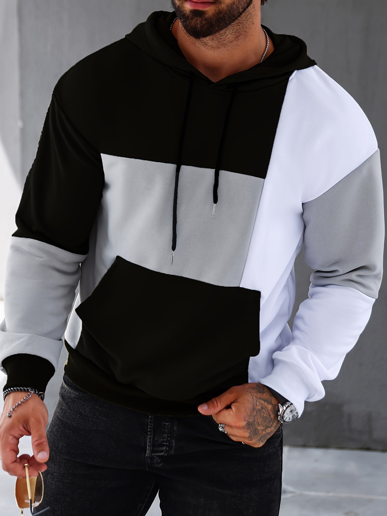 Men's Comfortable Hoodie for Spring/Fall: Long-Sleeve, Stretch Knit, Kangaroo Pocket, Adjustable & Durable Style