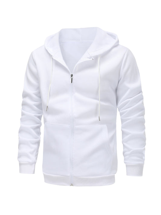 Long Sleeve Men's Casual Hoodie with Kangaroo Pocket, Drawstring and Zipper