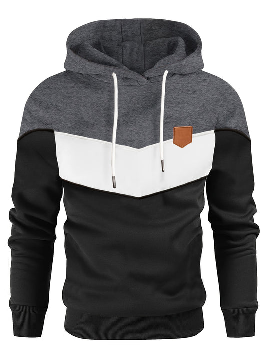 Men's Classic Color Block Hoodie - Durable Knit Pullover, Casual Fit With Kangaroo Pocket for Winter