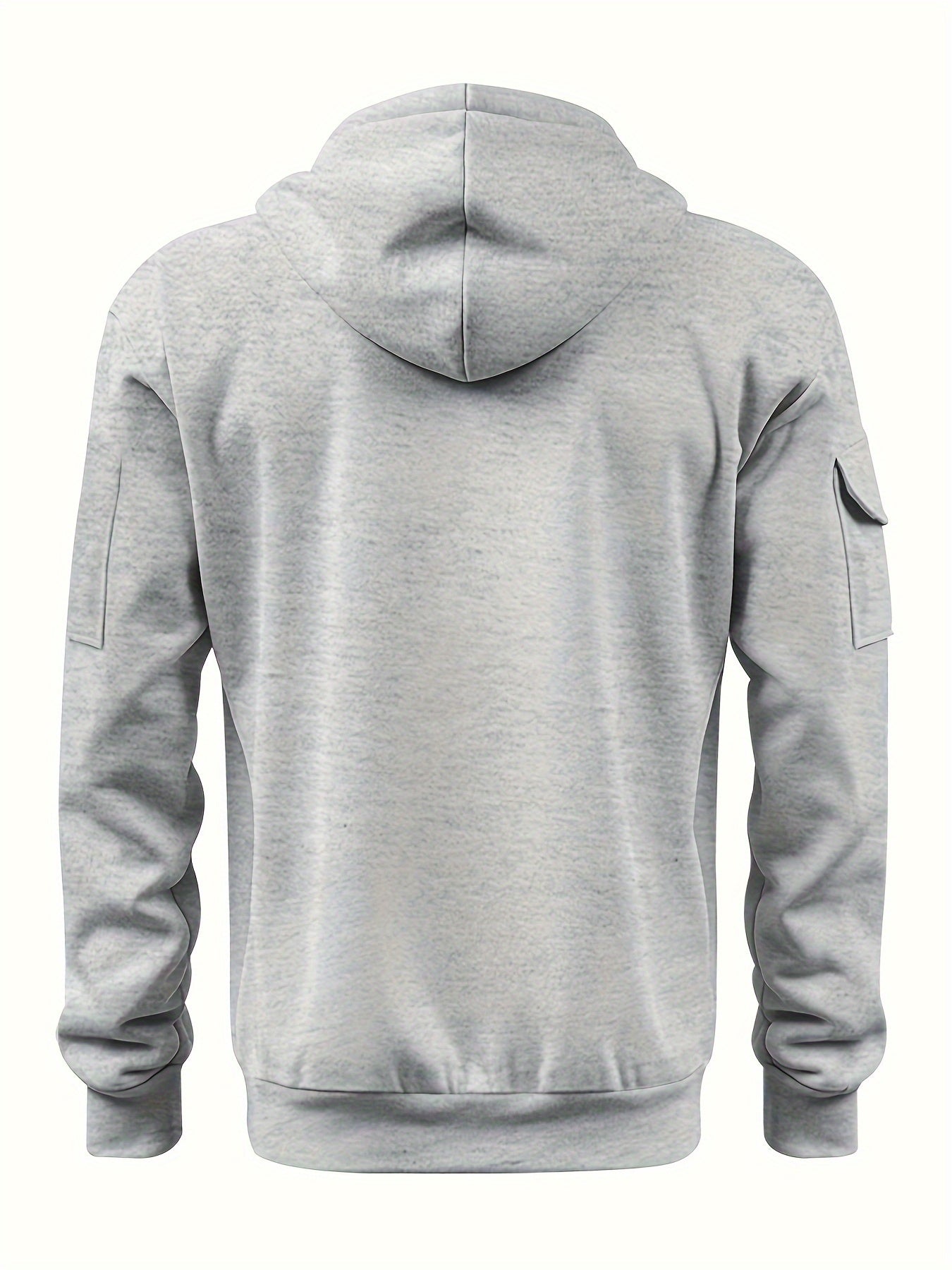 Men's Casual Fleece-Lined Hoodie with Multiple Zipper Pockets - V-Neck Pullover for Fall & Winter, Plus Size Available