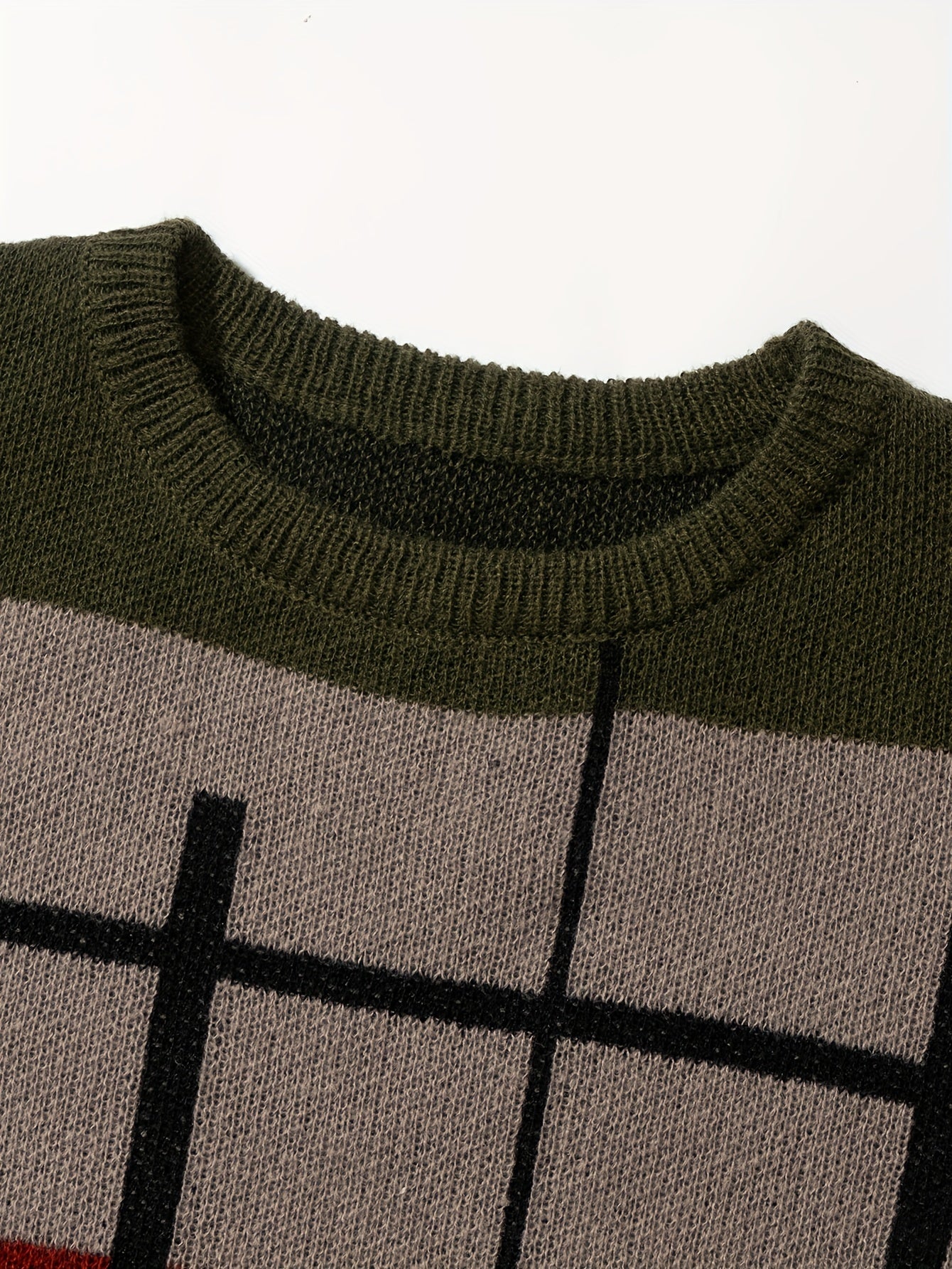 All Match Knitted Color Block Sweater, Men's Casual Warm Slightly Stretch Crew Neck Pullover Sweater For Men Fall Winter