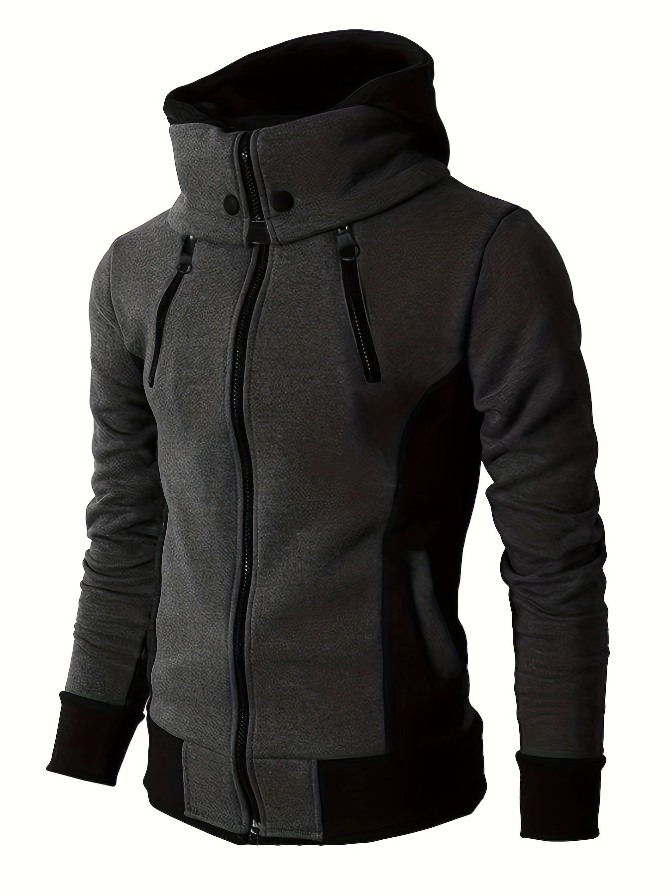 Men's Color Block Hooded Jacket - Thick, Zippered, Long Sleeve - Sporty Casual Wear for Spring & Fall