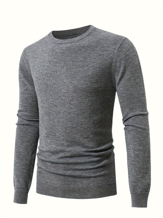 Men's Slim-fit Crew Neck Sweater - Soft Solid Knitted Pullover for Casual Fall and Winter Wear with Long Sleeve