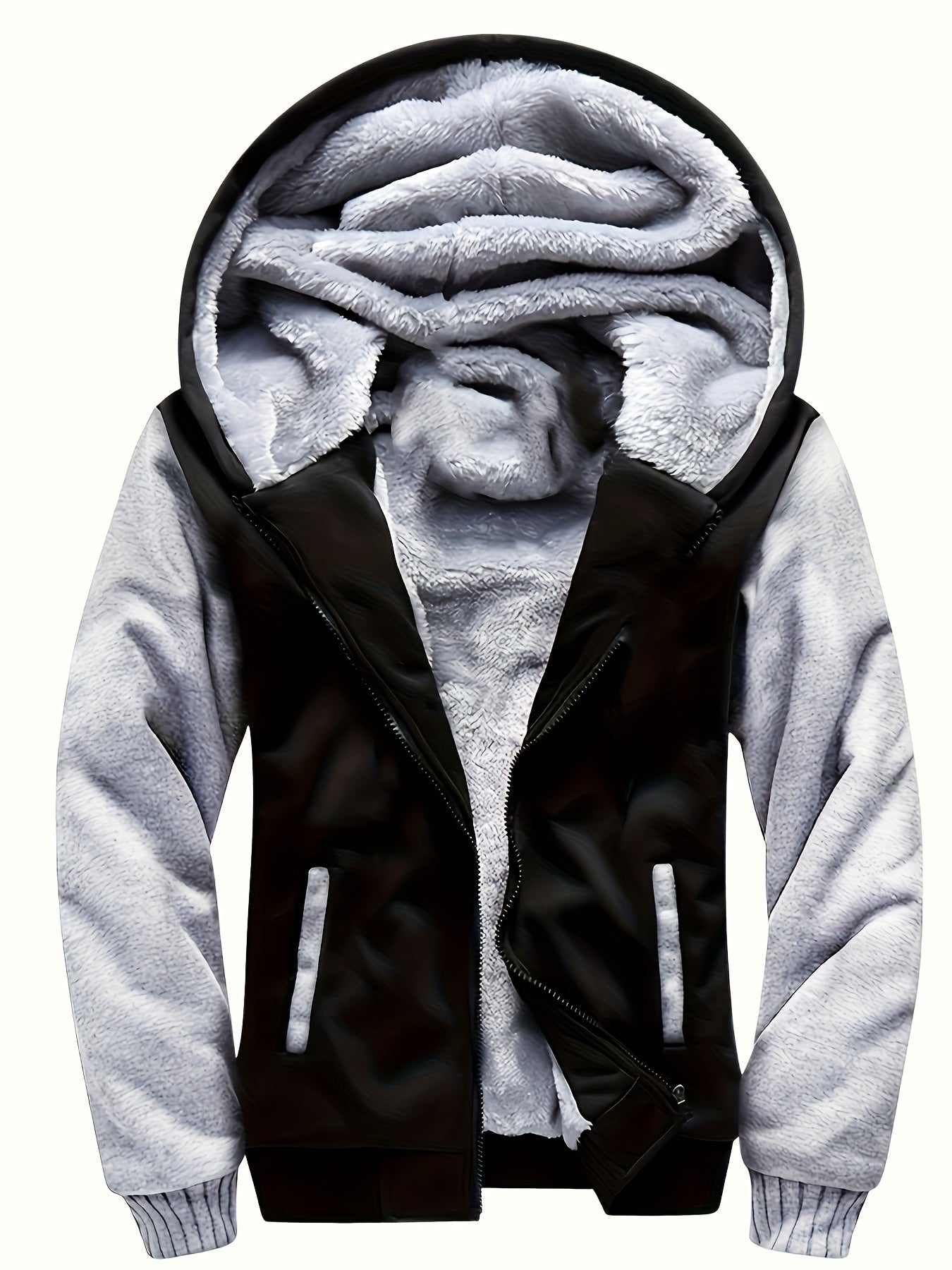 Men's Winter Hoodie: Contrast Colors Fleece Jacket, Cotton Blend, Warm, Comfortable, Versatile for Street Outdoor Activities