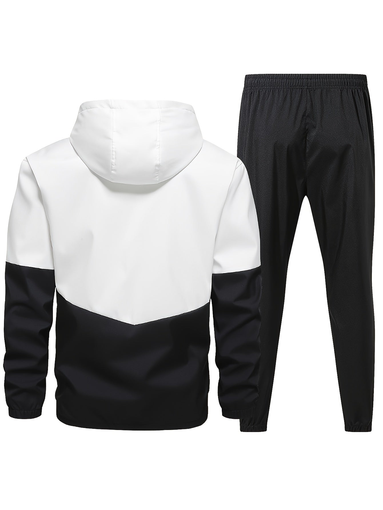 2-Piece Sporty Outfit for Men - Contrast Hoodie Jacket and Solid Sports Pants with Casual, Trendy, and Comfortable Design for Outdoor Activities and Sports Wear - Perfect for Fitness Enthusiasts and Athletes