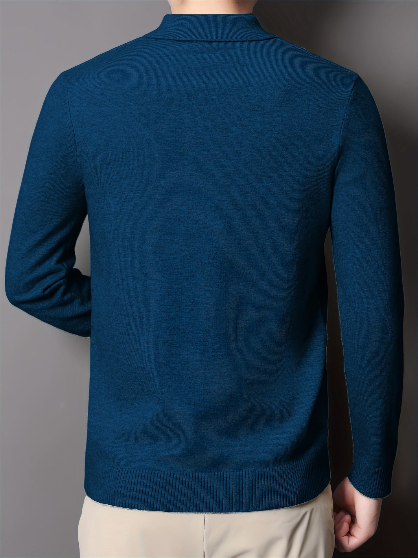 Men's Solid Knitted Pullover With Chest Pocket, Casual Breathable Long Sleeve Lapel Half Button Sweater For Fall Winter