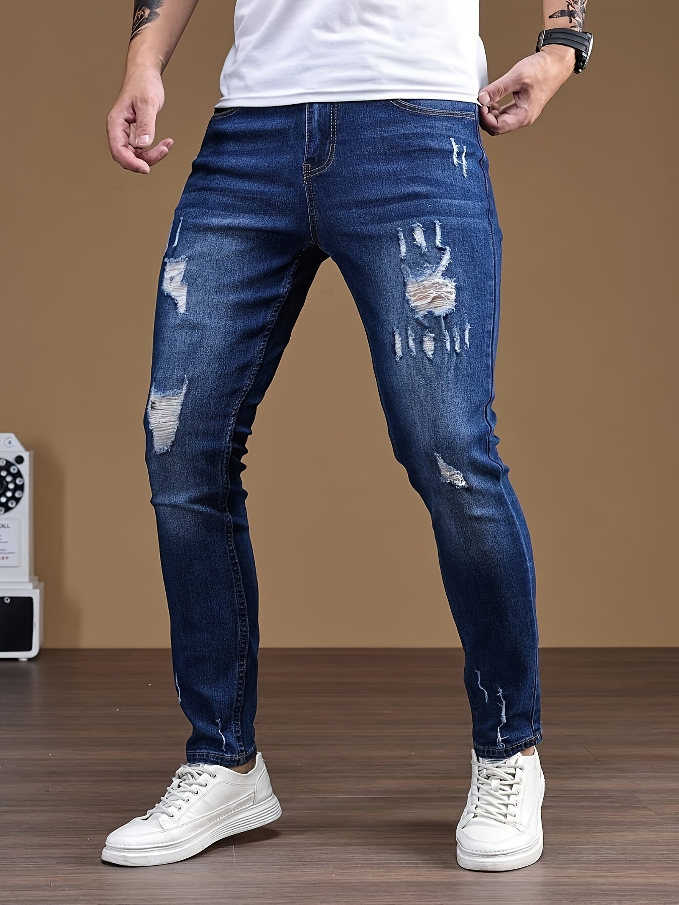 FORUWISH  -  Slim Fit Men's Fashion Ripped Jeans, Casual Distressed Denim Pants with Pockets for Trendy Streetwear